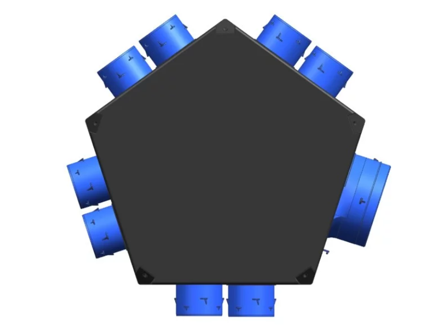 Plénum iso insufflation 8 piquages ø80mm 1 raccord ø125mm ou ø150/160 mm