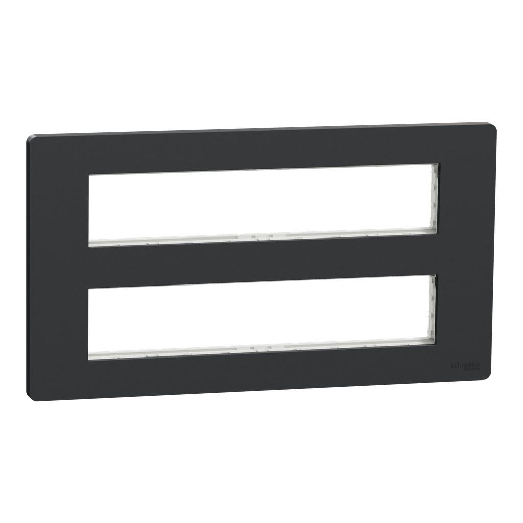 Unica - support fixation + plaque finition boîte concent 2 rang 10 mod - Anthrac