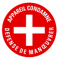 [CATAP-469] Macaron PVC de signalisation "APPAREIL CONDAMNÉ" Ø 60 mm. Code Enedis : 3700104.