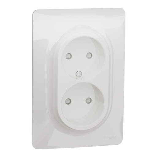 [SCHNU206318] Unica - prise 2P double pour boîte 1P - FR - vis - Blanc - méca + plaque