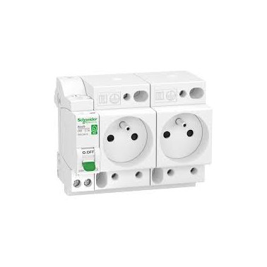 Resi9 XE Combiné disj+2 prises courant 1P+N 16A courbe C Embrochable SCHR9ECS616 Schneider Electric Tableau électrique