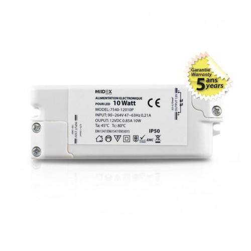 Miidex Alimentation 12VDC 0.85A 10W IP50 MII7540  Accessoires et alimentations électroniques