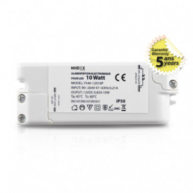 Miidex Alimentation 12VDC 0.85A 10W IP50 MII7540  Accessoires et alimentations électroniques