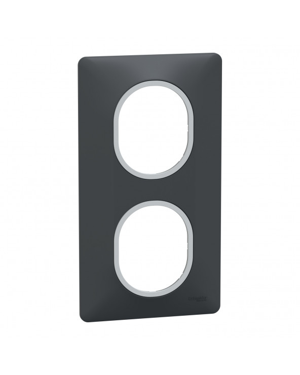 Ovalis plaque de finition 2 postes Anthracite argent chromé SCHS340724G  Prises et interrupteurs