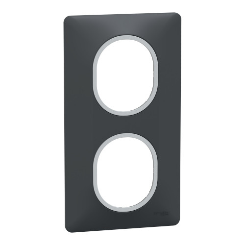 Ovalis plaque de finition 2 postes Anthracite argent chromé SCHS340724G  Prises et interrupteurs