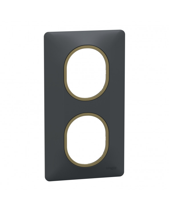 Ovalis plaque de finition 2 postes vertical Anthracite bague laiton SCHS340724E  Prises et interrupteurs