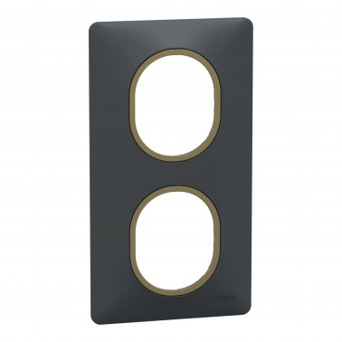 Ovalis plaque de finition 2 postes vertical Anthracite bague laiton SCHS340724E  Prises et interrupteurs