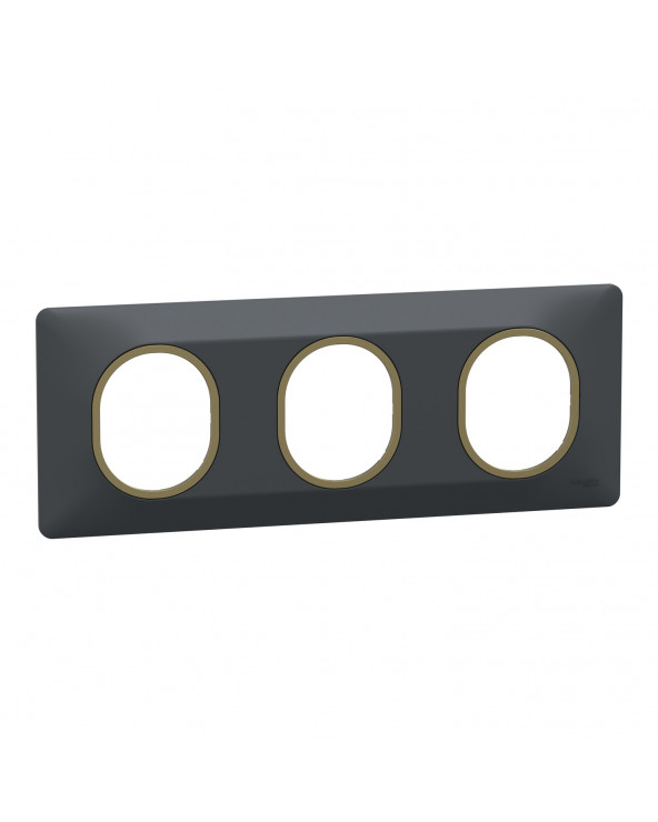 Ovalis plaque de finition 3 postes horizontal Anthracite laiton SCHS340706E  Prises et interrupteurs