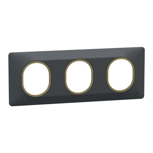 Ovalis plaque de finition 3 postes horizontal Anthracite laiton SCHS340706E  Prises et interrupteurs