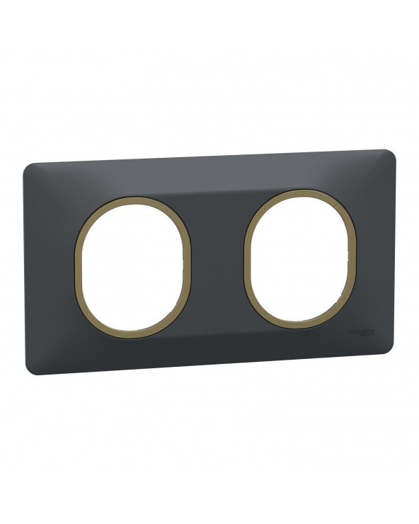 Ovalis plaque de finition 2 postes horizontal Anthracite laiton SCHS340704E  Prises et interrupteurs