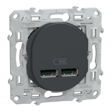 Ovalis double chargeur USB A+A 10,5W Anthracite SCHS340407  Prises et interrupteurs