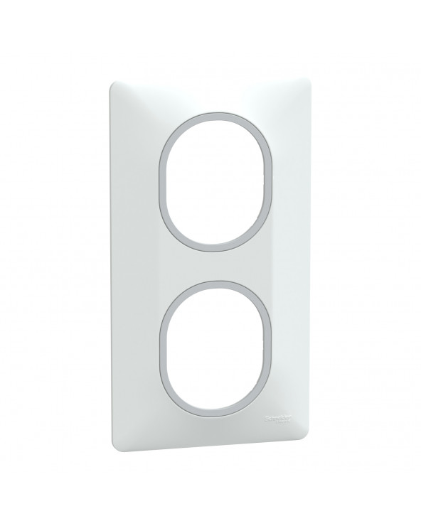 Ovalis plaque de finition 2 postes verticale blanc argent chromé SCHS320724F  Prises et interrupteurs