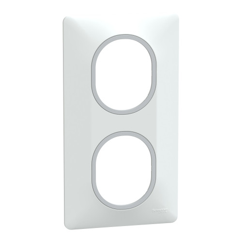 Ovalis plaque de finition 2 postes verticale blanc argent chromé SCHS320724F  Prises et interrupteurs