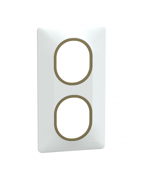 Ovalis plaque de finition 2 postes vertical blanc laiton SCHS320724D  Prises et interrupteurs