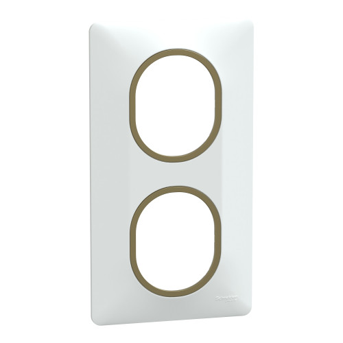 Ovalis plaque de finition 2 postes vertical blanc laiton SCHS320724D  Prises et interrupteurs