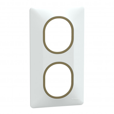 Ovalis plaque de finition 2 postes vertical blanc laiton SCHS320724D  Prises et interrupteurs