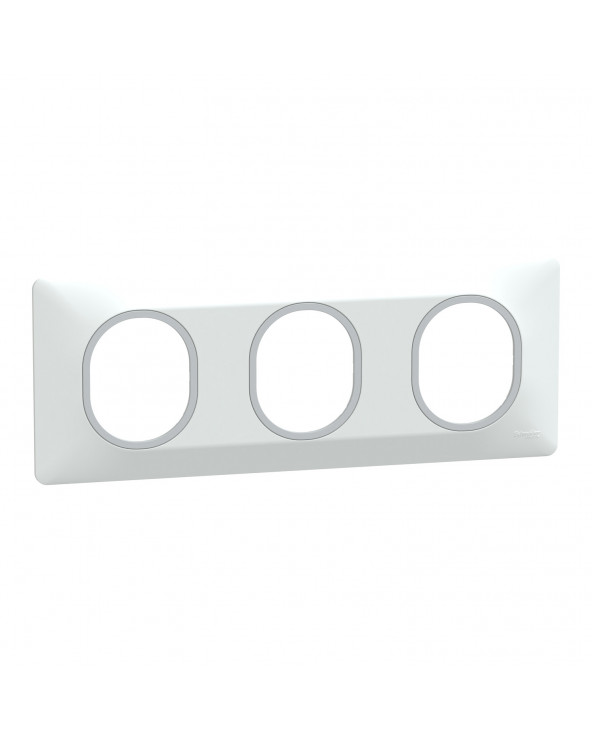 Ovalis plaque de finition 3 postes horizontale blanc argent chromé SCHS320706F  Prises et interrupteurs