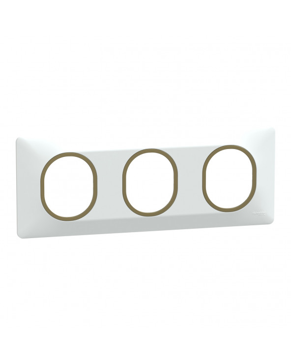 Ovalis plaque de finition 3 postes horizontal blanc laiton SCHS320706D  Prises et interrupteurs