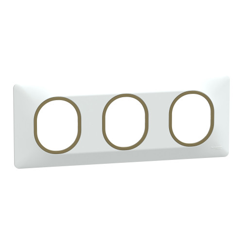 Ovalis plaque de finition 3 postes horizontal blanc laiton SCHS320706D  Prises et interrupteurs