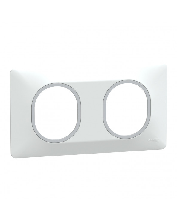 Ovalis plaque de finition 2 postes horizontale blanc argent chromé SCHS320704F  Prises et interrupteurs