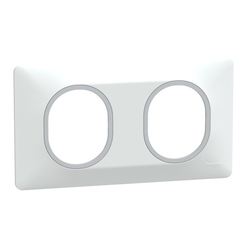 Ovalis plaque de finition 2 postes horizontale blanc argent chromé SCHS320704F  Prises et interrupteurs