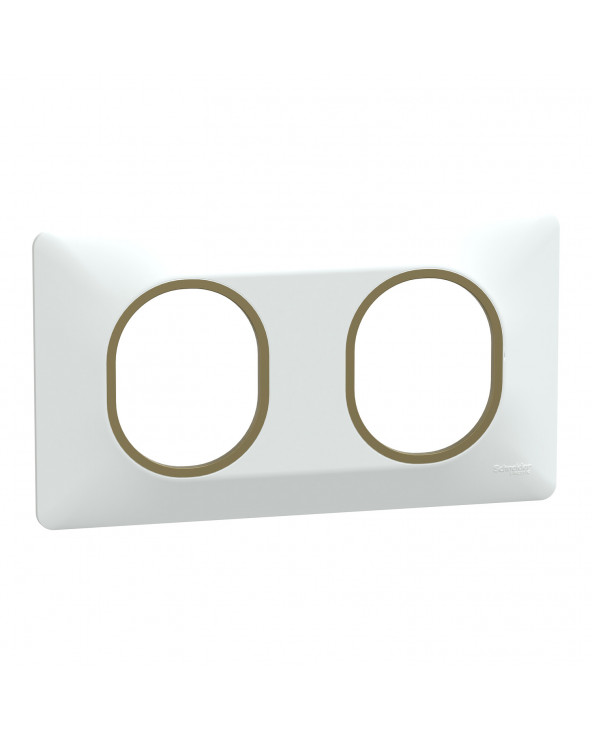 Ovalis plaque de finition 2 postes horizontal blanc laiton SCHS320704D  Prises et interrupteurs