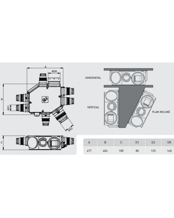 Kit VMC OCTEO Hygroréglable + 3 bouches ø125 / 2x ø80 UNV607711  Ventilation - Climatisation