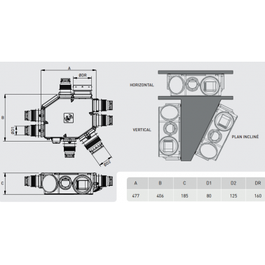 Kit VMC OCTEO Hygroréglable + 3 bouches ø125 / 2x ø80 UNV607711  Ventilation - Climatisation