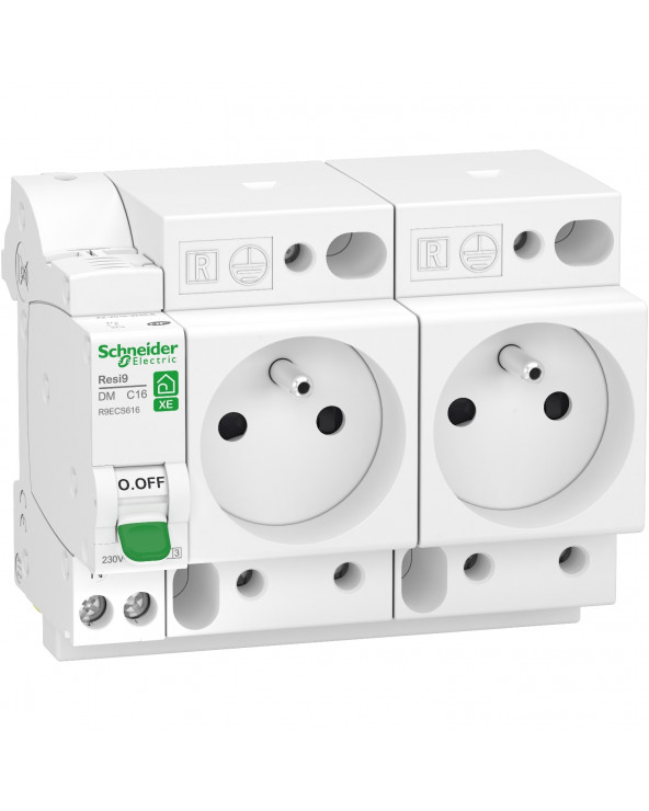 Resi9 XE Combiné disj+2 prises courant 1P+N 16A courbe C Embrochable SCHR9ECS616 Schneider Electric Tableau électrique