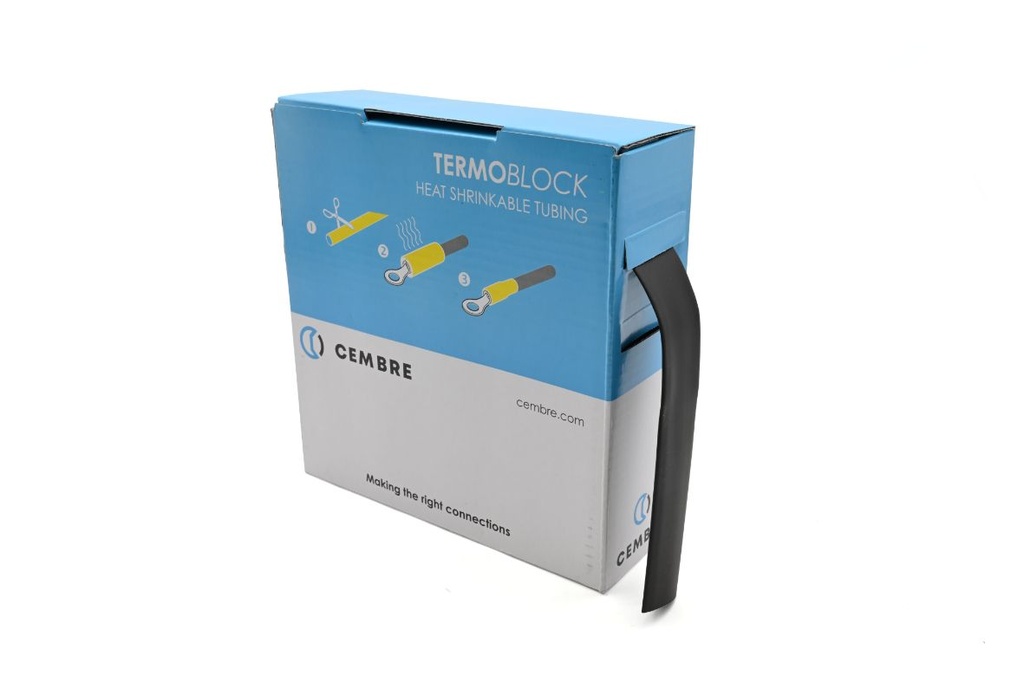 Gaine thermo 2:1 en cassette 19 mm av. rétreint L 5 m noire