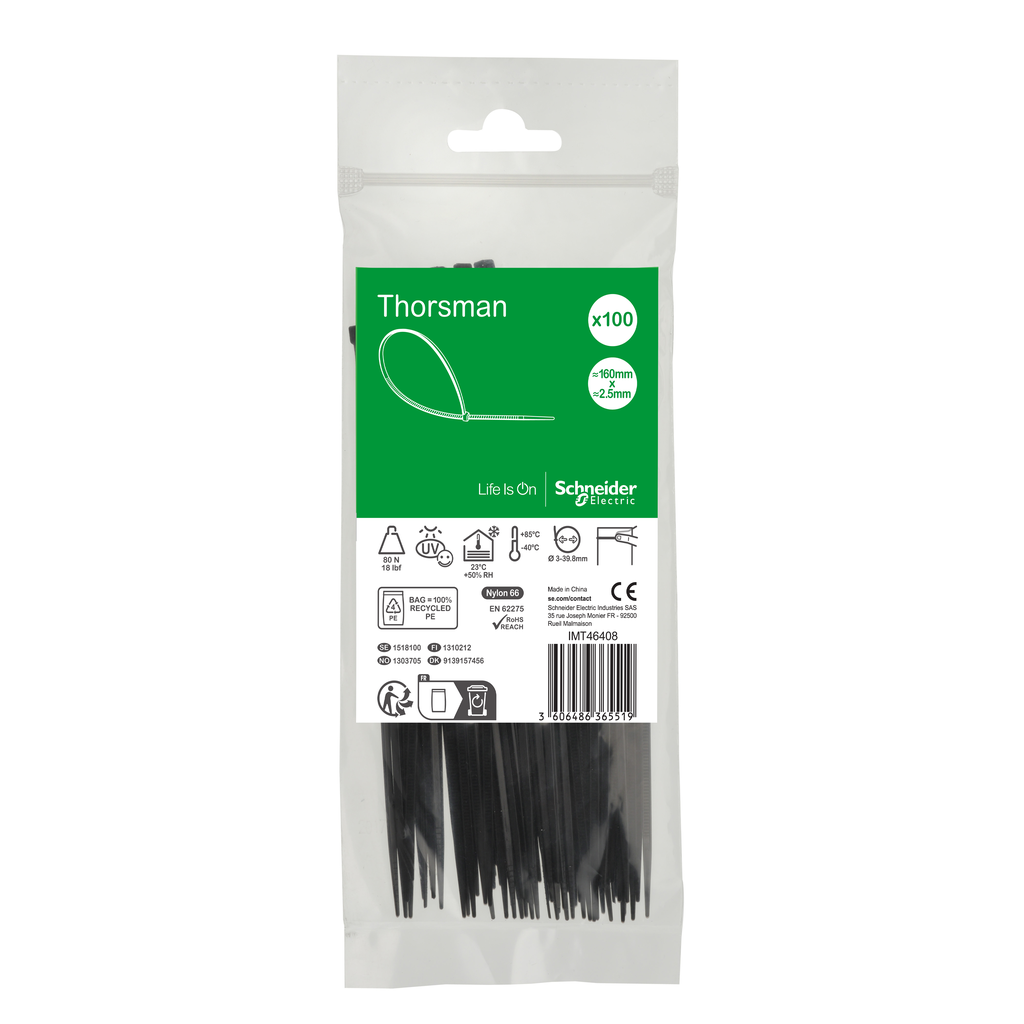 Thorsman colliers de serrage 160x2.5 Noir, 100p