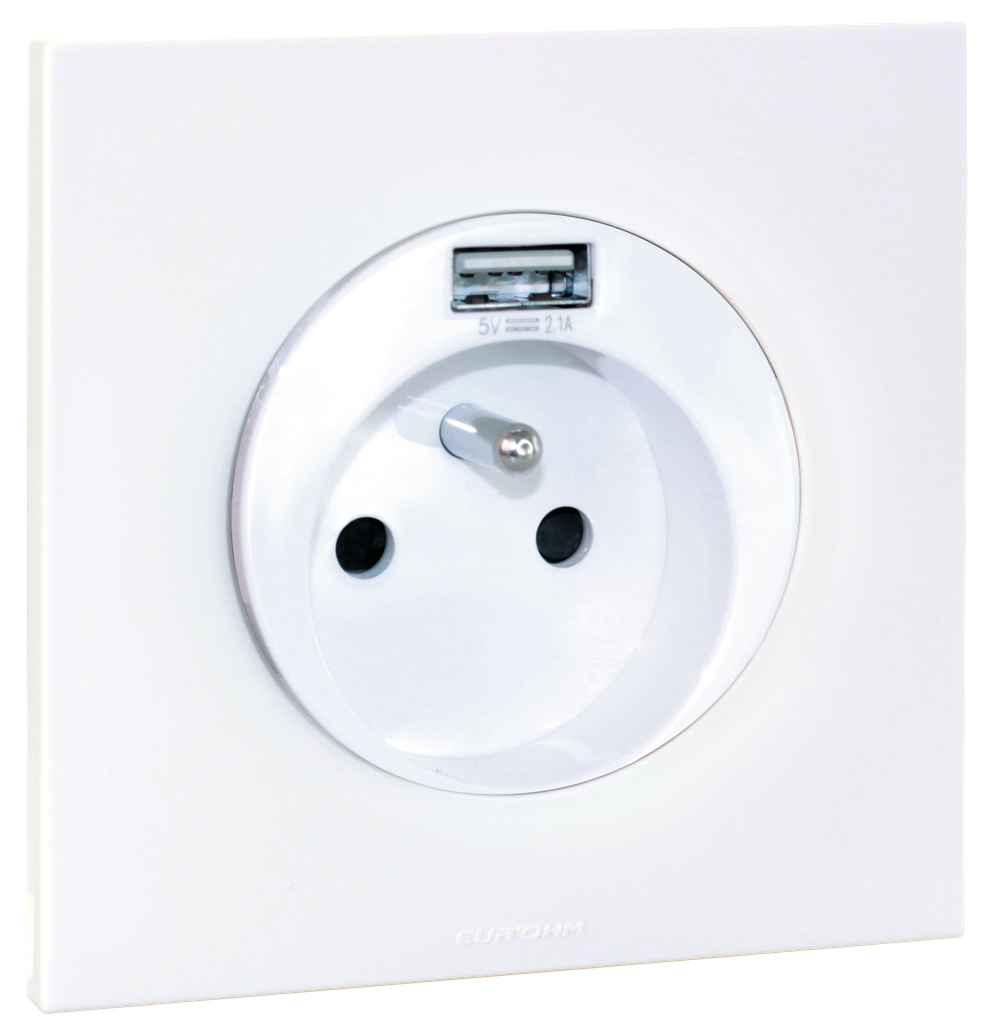 SQUARE - PC 2P+T + USB + plaque + griffes - BLC