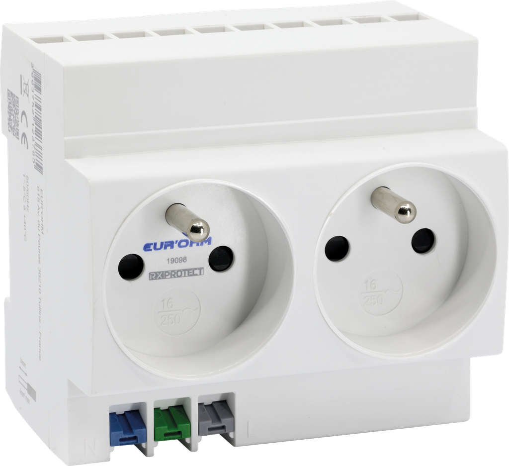 Prise de courant double 16A/230V 2P+T modulaire connexion rapide