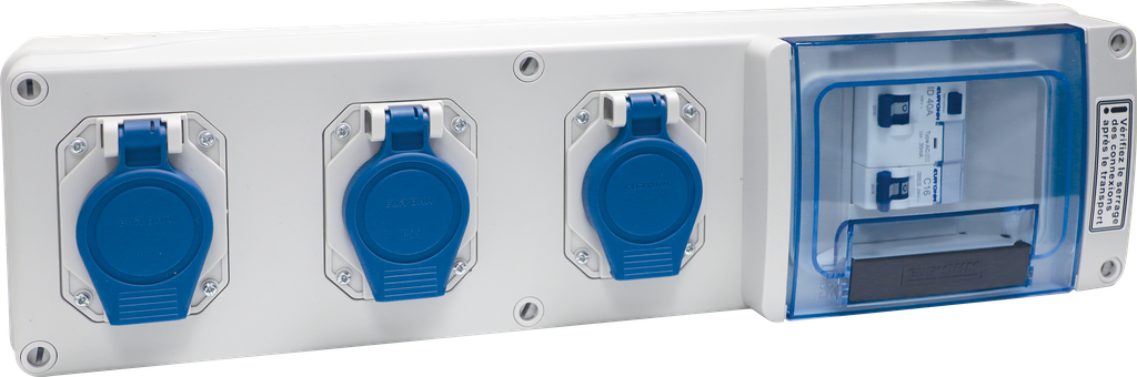 Coffret de chantier mono 3 prises simplifié - 1 disj diff. 16A + 3 prises 2P+T