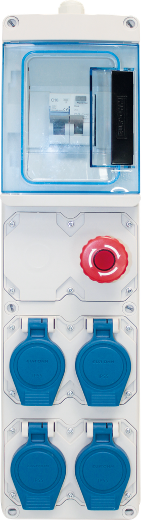 Coffret de chantier mono 4 prises simplifié 1 disj diff 16A + 4 PC 2P+T + AU