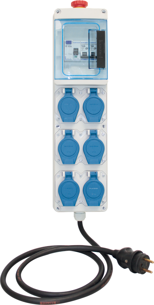 Coffret de chantier mono 6 prises 1ID 40A + 2 disj16A+6 PC 2P+T+AU + 2m HO7RNF