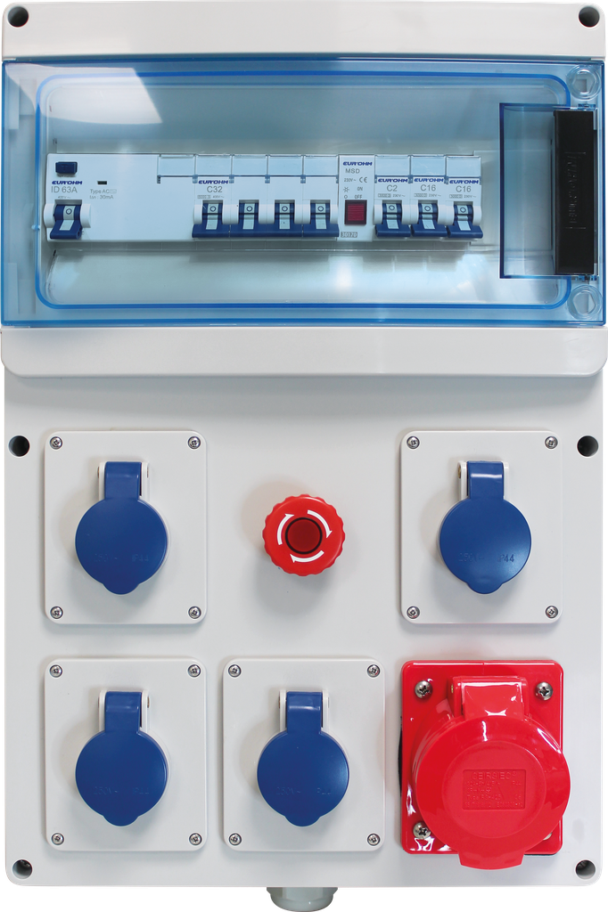 Coffret de chantier triphasé 6xPC 2P+T, 2xPC IEC309