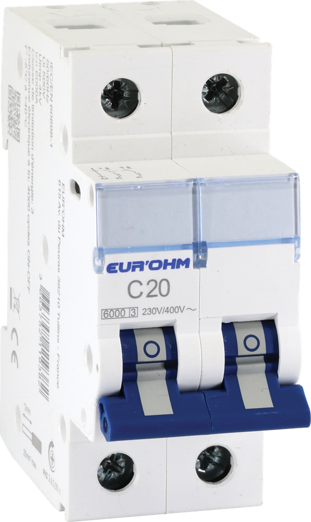 Disjoncteur 2P 20A courbe C connexion vis/vis 6kA NF