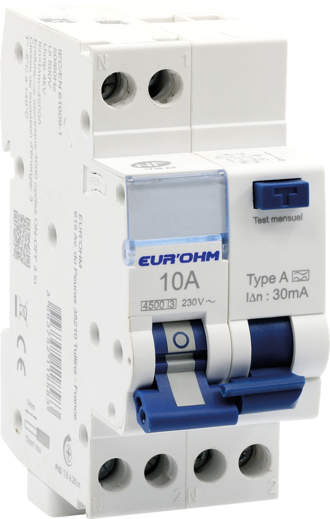 Disjoncteur différentiel 1P+N 10A courbe C 30mA type A