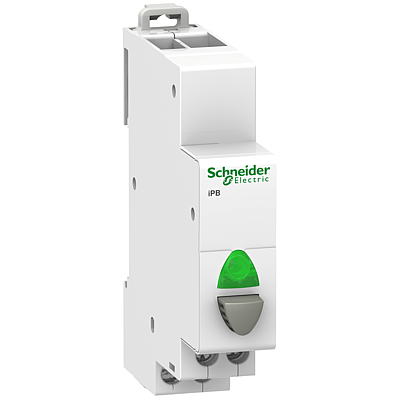 Acti9, iPB bouton-poussoir lumineux 1 NO gris + voyant vert 110230VCA