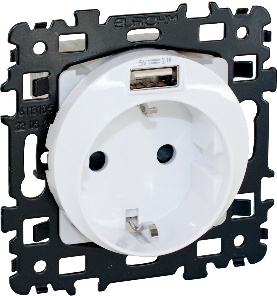SQUARE Prise combinée Schuko + USB A - Blanc