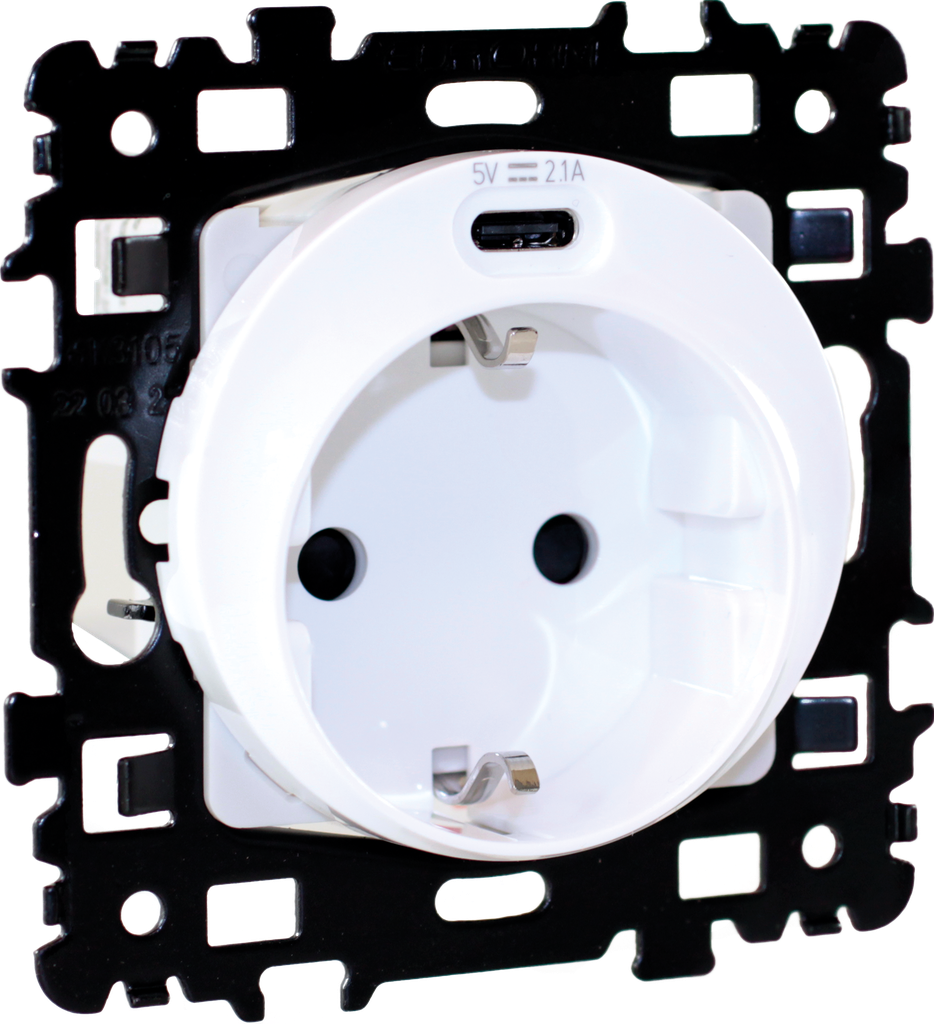 SQUARE Prise combinée Schuko + USB C - Blanc