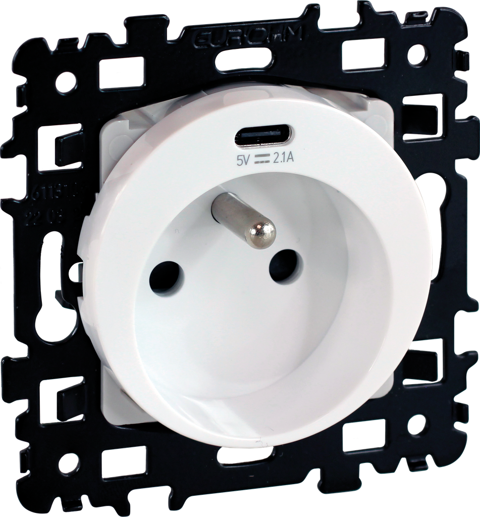 SQUARE Prise combinée 2P+T + USB C - Blanc