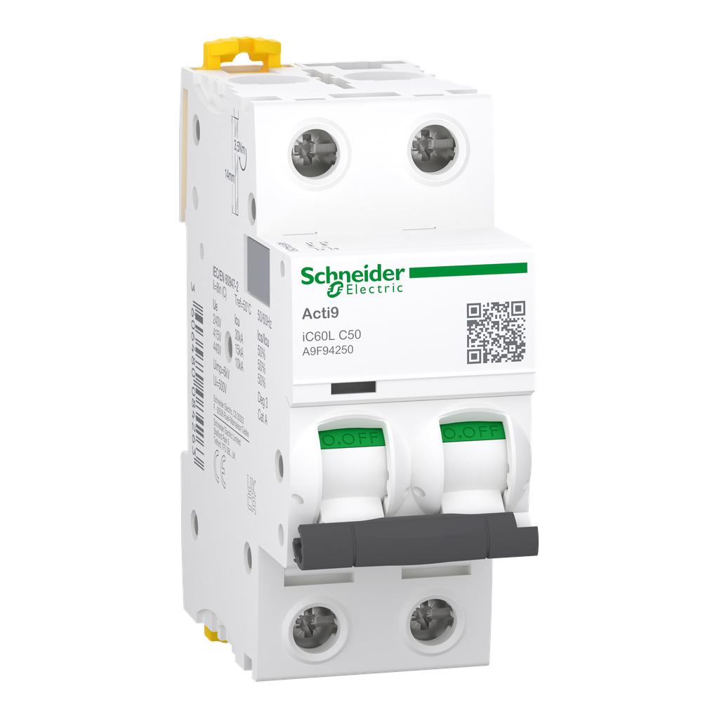 Acti9 iC60L - Disjoncteur - 2P - 50A - Courbe C - 400Vac - 15000A/15kA
