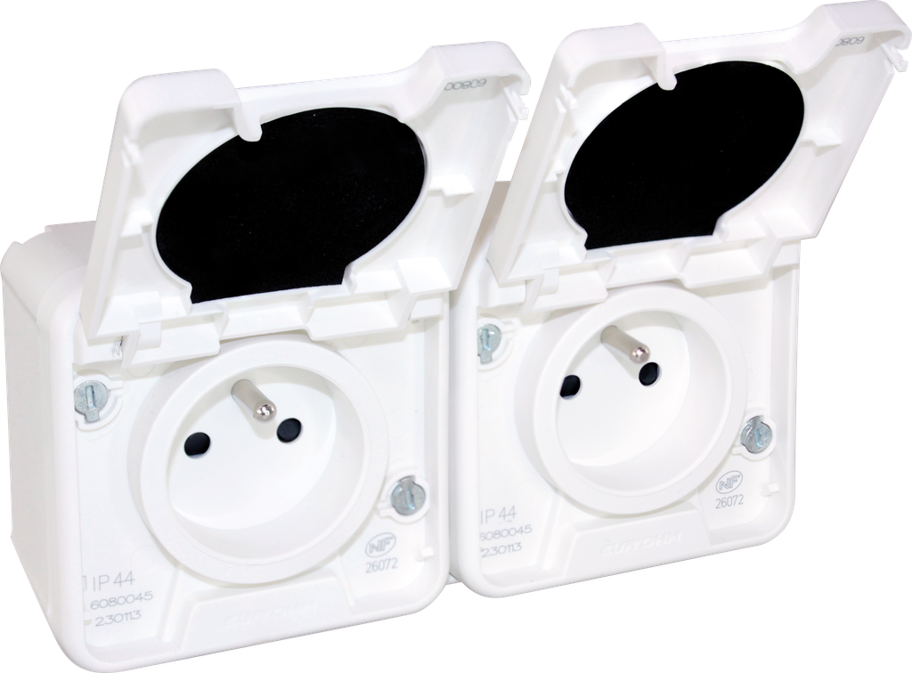 OXXO dble PC 2P+T BLANC IP55