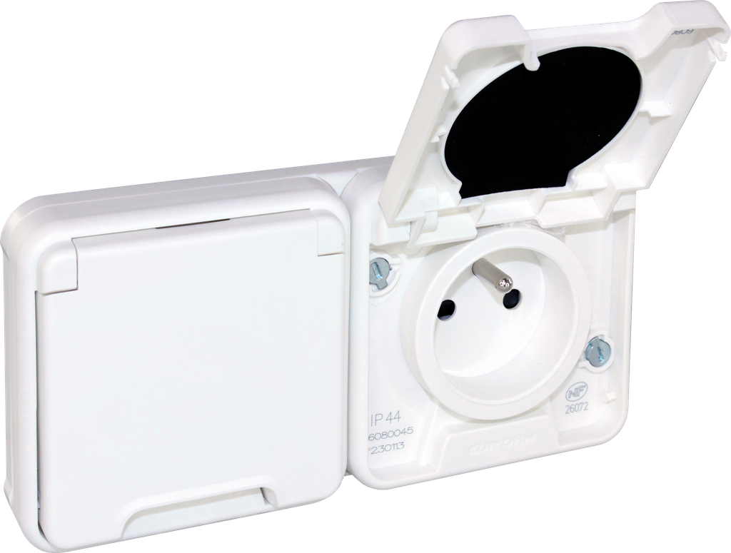 OXXO dble PC 2P+T  IP55 BLANC ENCASTRE