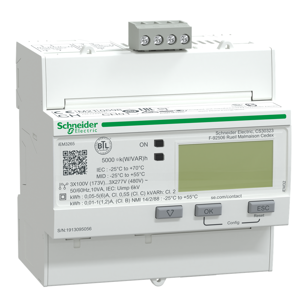 Acti9 iEM - compteur d'énergie tri - TI - multitarif - alarme kW - BACnet - MID