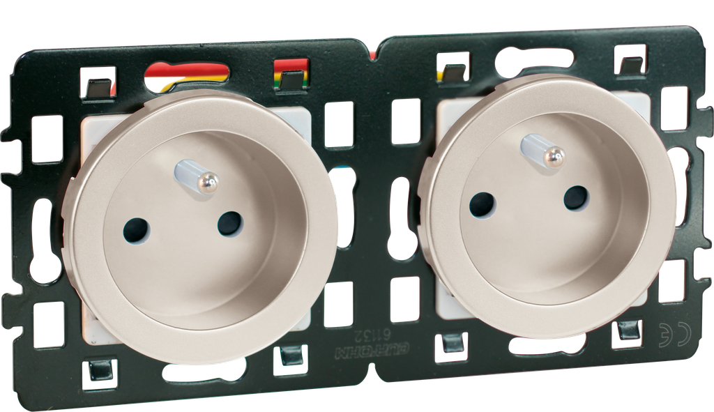 COMETE Prise Double 2P+T Pré-câblée TITANE