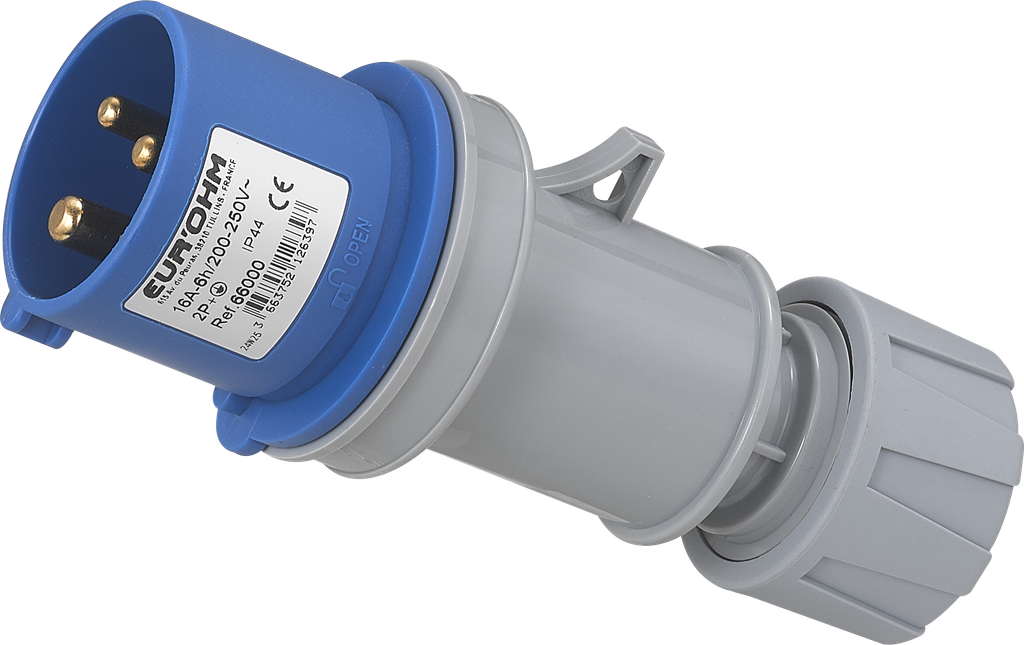 Fiche industrielle mobile droite 2P+T 16A 230V AC IP44