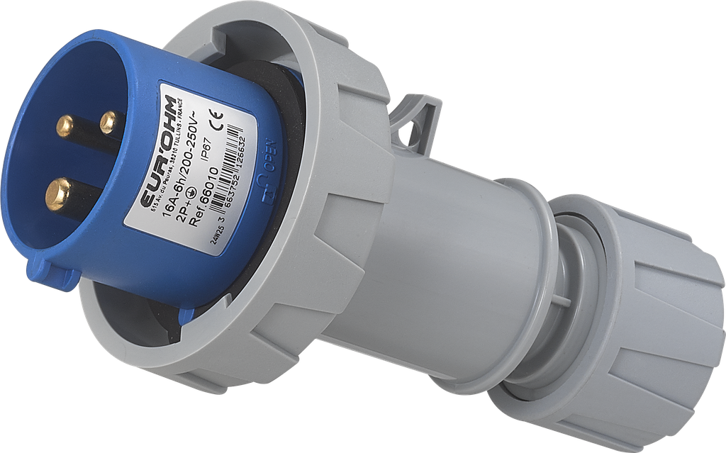 Fiche industrielle mobile droite 2P+T 16A 230V AC IP67